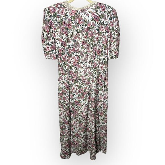 Jonathan Martin Vintage 80s Pastel Floral Lace Collar Cottagecore A-Line Dress - Picture 2 of 16